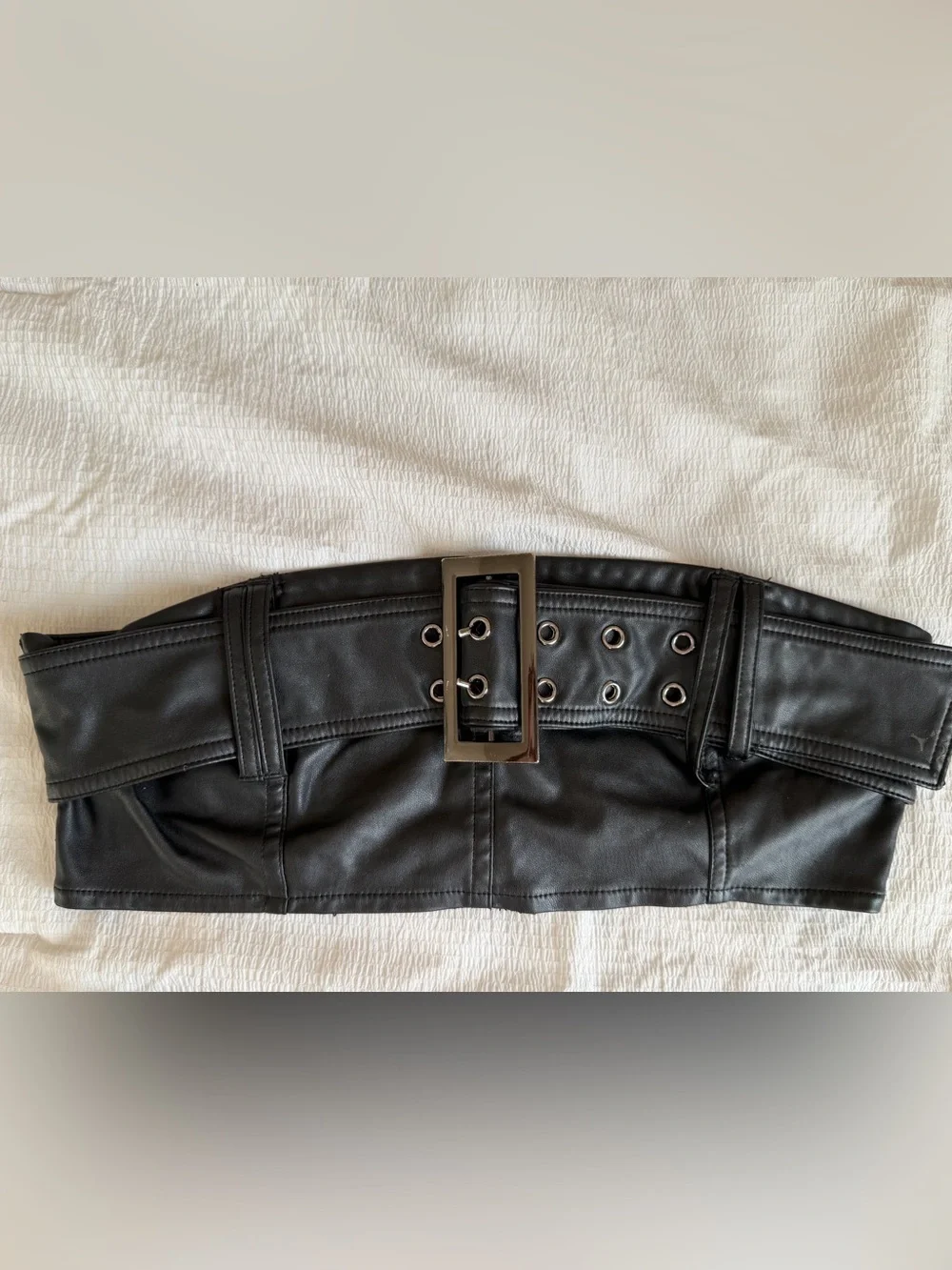 AKIRA Black Faux Leather Mini Skirt Set with Wide Eyelet Belt
